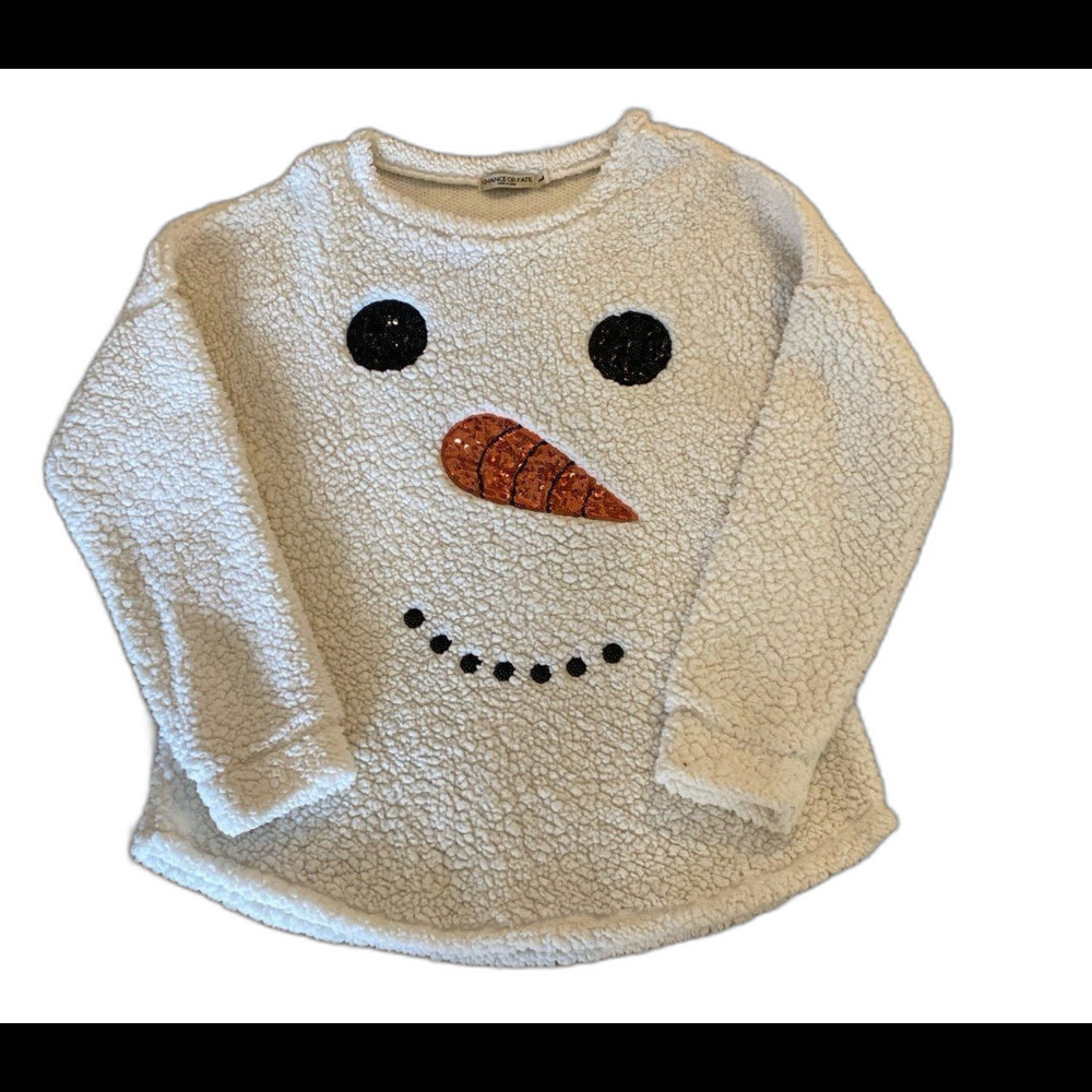 Chance or Fate Sweater Top‎  Sequin Snowman Pullover Sherpa Faux Fur Christmas